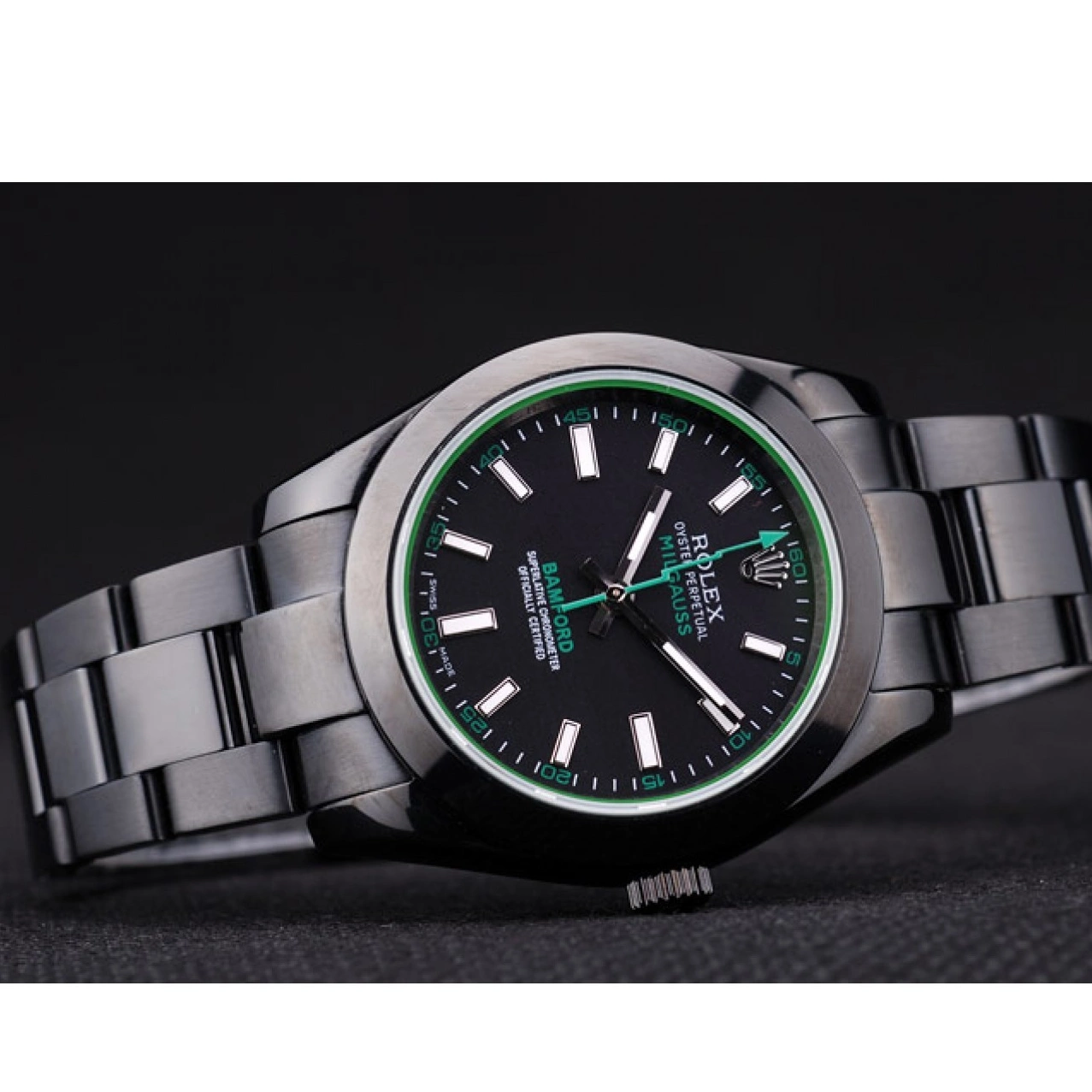 Aaa replica watch Stainless Milgaus Steel Bamford Dial Ion 7476 Rolex Black Bezel Plated 0519